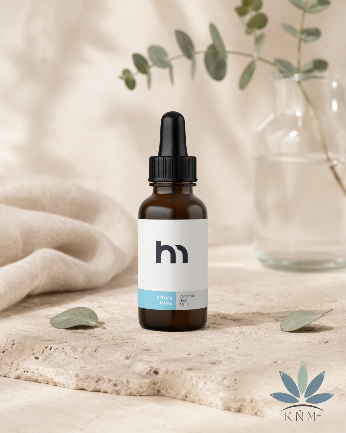 Frasco HM Wellness 300 mg sabor menta de 30 ml con gotero.